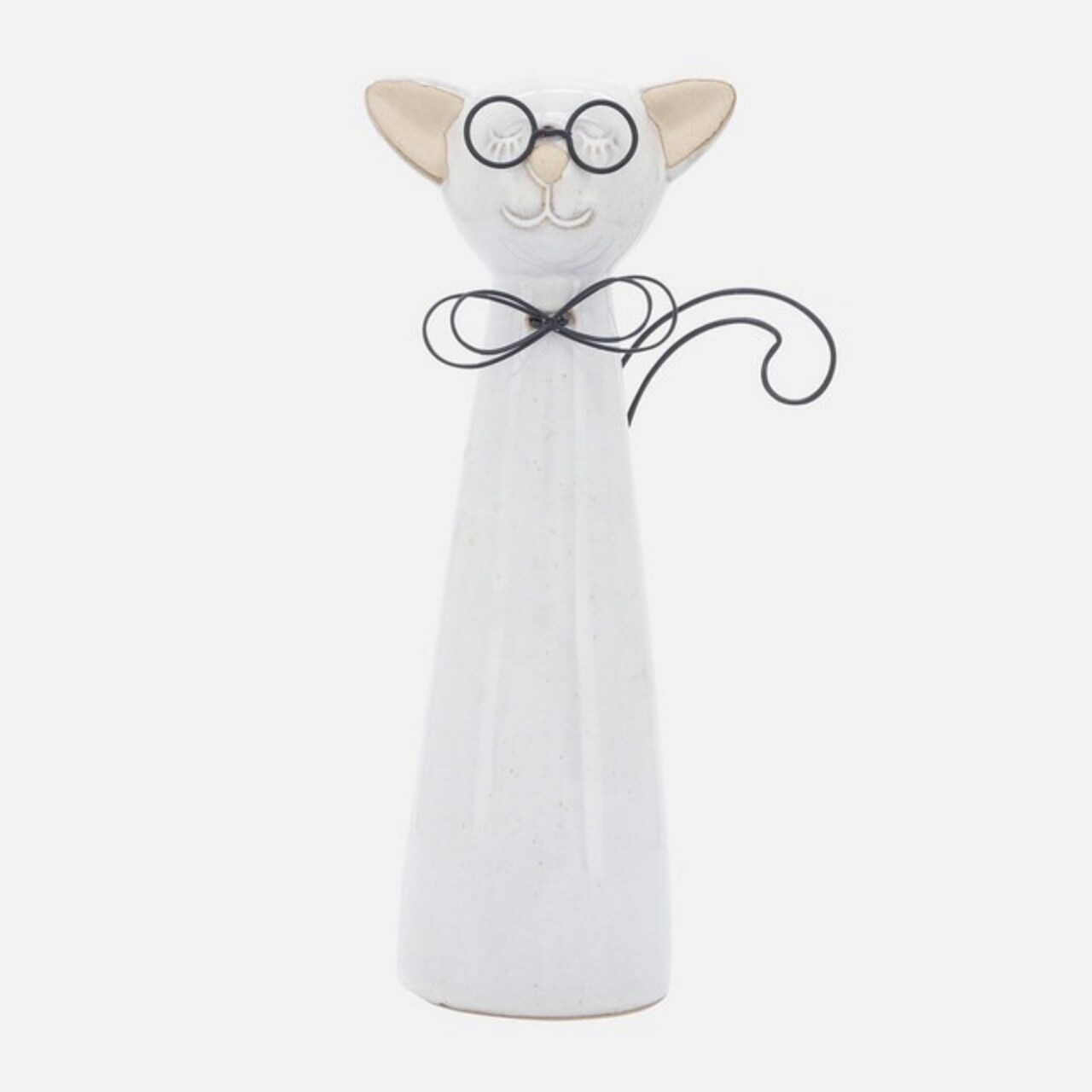 Kingston Living Cat with Glasses Tabletop Figurine - 11" - White and Beige